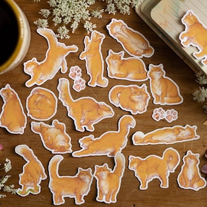 20 Fluffy Cat Stickers, Cute Cat Stickers, Hand Drawn Stickers, Journal Stickers, Orange Cat Stickers, Cat Lover Gift, Vinyl Cat Stickers