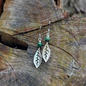 Small Leaf Antique Silver Boho Turquoise Forest Leaves Dangle Earrings/Nature Inspired Handmade Leaf Earrings/Nickel Free Earrings For Gift