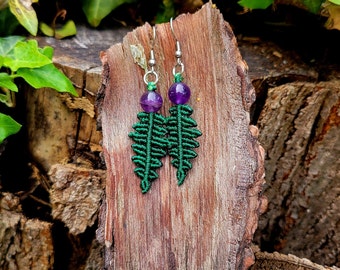 Nature Inspired Fern Leaf Dangle Earrings/Forest Leaves Accessories For Women/Macrame Crystal Gemstone Earrings/Statement Botanical Jewelry