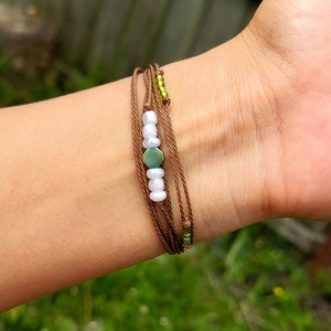 Waterproof Waxed Thread Bracelet: Adjustable Glass Bead Friendship Jewelry
