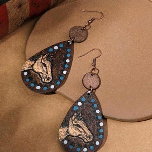 Horse Western Lightweight Large Engraved Wild Horses Statement Boho Earrings For Woman/Horse Earrings/Southwestern Horse Wood Earrings Gifts