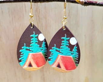 Pine Tree Earrings, Mountain Forest Camping Earrings, Nature Inspired Jewelry, Nature Lover Gift,Lightweight Drop Wooden Earrings