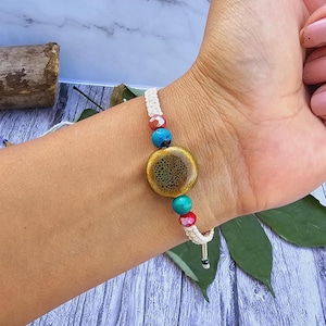 Woven Boho Hippie Macrame Gemstone Bracelet/Waterproof Beach Surfer Bracelet/Knotted Bracelet For Women Girls/Wax Cord Friendship Bracelets