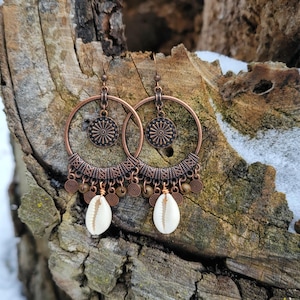 African Cowrie Shell Tribal Ethnic Pucka Shell Large Earrings For Women/Cowrie Shell Hoop Earrings/Cowrie Shell Jewelry/Afrocentric Earrings