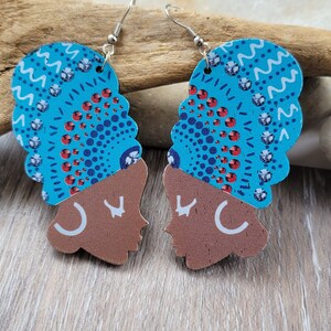 Colorful Afro Silhouette Earrings: African Head Wrap, Black Owned
