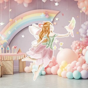 Fairy groot decor Knipsel, Fairy Verjaardag standee, grillige Floral Fairy Princess, magische Enchanted Fairy Party, afdrukbare decoratie