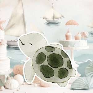 TURTLE baby groot decor Knipsel partij rekwisieten, schattige TURTLE Verjaardag standee, boho schattige achtergrond, afdrukbare grote rekwisieten voor feest, schattig versieren