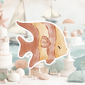 PALHAÇO PEIXE bebê grande decoração recorte adereços de festa, peixe fofo aniversário standee, sob o mar cenário adorável, grandes adereços imprimíveis para festa