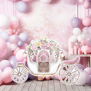 Prinses groot decor Knipsel, babymeisje Verjaardag standee, grillige Bloemenprinses, magisch Betoverd koets, afdrukbaar decoratiefeest