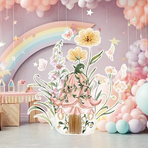 Fairy groot decor Knipsel, Fairy Verjaardag standee, grillige Floral Fairy Princess, magische Enchanted Fairy tuin, afdrukbaar decoratiefeest