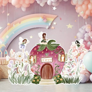 Fairy groot decor Knipsel, Fairy Verjaardag standee, grillige Floral Fairy Princess, magische Enchanted Fairy tuin, afdrukbaar decoratiefeest