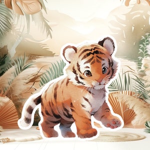 Tijger baby groot decor knipsel partij rekwisieten, schattige jungle verjaardag standee, schattige achtergrond, afdrukbare grote rekwisieten voor feest, schattig dier