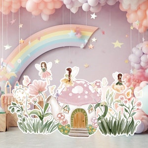 Fairy groot decor Knipsel, Fairy Verjaardag standee, grillige Floral Fairy Princess, magische Enchanted Fairy tuin, afdrukbaar decoratiefeest