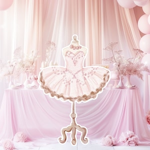 Découpe de grande décoration de cygne, ballerine voyageuse debout, princesse florale fantaisiste, fête de fille enchantée magique, fête de décoration imprimable