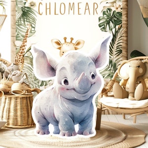Neushoorn baby groot decor Knipsel feestrekwisieten, schattige jungle verjaardag standee, boho schattige achtergrond, afdrukbare grote rekwisieten voor feest, schattig dier