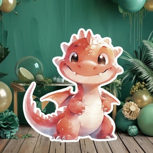 Draak groot decor knipsel, baby kind verjaardag staand, grillige draak, schattige sprookje Feestdecoratie, afdrukbare achtergrond draak voor kind