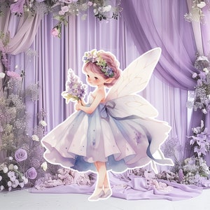 Décoration grande fée découpée, voyageur debout d'anniversaire de fée, princesse féerique florale fantaisiste, fête féerique enchantée magique, décoration imprimable pour filles