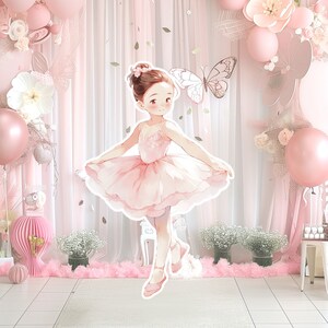 Ballerina groot decor Knipsel, ballerina Verjaardag standee, grillige Bloemenprinses, magisch Betoverd meisjesfeest, afdrukbaar decoratiefeest