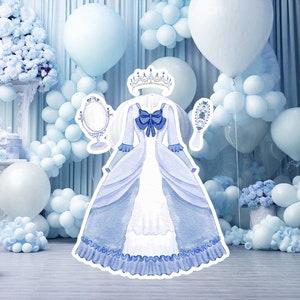 Prinses groot decor Knipsel, babymeisje Verjaardag standee, grillige Bloemenprinses, magisch Betoverd feest, blauw afdrukbaar decoratiefeest