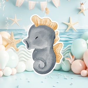 SEAHORSE baby groot decor Knipsel feestrekwisieten, schattige SEAHORSE verjaardagsstandaard, schattige achtergrond onder de zee, afdrukbare grote rekwisieten voor feest