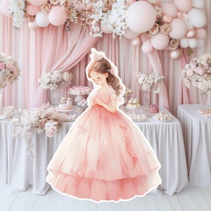 Prinses groot decor knipsel, babymeisje verjaardag standee, grillige bloemenprinses, magische betoverde prinses, afdrukbare decoratiefeest