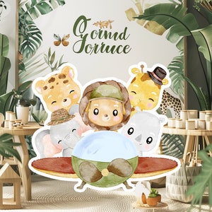 Dschungel Baby Dekor Ausschnitt Party Requisiten, Flugzeug Geburtstag Standee, entzückende Kulisse, druckbare große Requisiten für Party, niedliches Tier Abenteuer