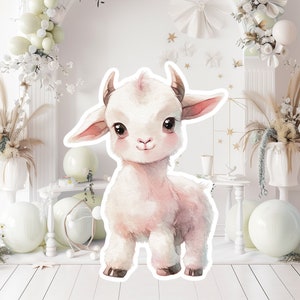 Boerderij geit baby groot decor Knipsel feestrekwisieten, geit verjaardag standee, boerderijdier schattige achtergrond, afdrukbare grote rekwisieten voor feestdecoratie