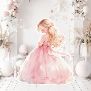 Prinses groot decor knipsel, babymeisje verjaardag standee, grillige bloemenprinses, magische betoverde prinses, afdrukbare decoratiefeest