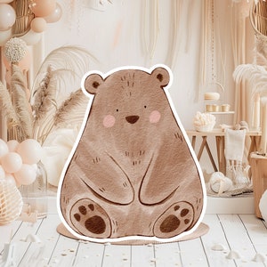 Boho baby groot decor Knipsel feestrekwisieten, schattige beer verjaardag staand, boho schattige achtergrond, afdrukbare grote rekwisieten voor feest, leuke decoratie