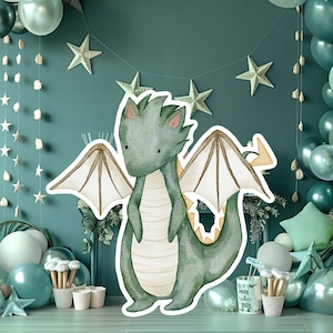 Großer Drache-Dekor-Ausschnitt, Baby-Kind-Geburtstagsaufsteller, skurriler Drache, süße Märchenparty-Dekoration, bedruckbarer Drache-Hintergrund für Kind