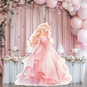 Prinses groot decor knipsel, babymeisje verjaardag standee, grillige bloemenprinses, magische betoverde prinses, afdrukbare decoratiefeest