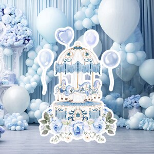 Prinses groot decor Knipsel, babymeisje Verjaardag standee, grillige Bloemenprinses, magisch Betoverd feest, blauw afdrukbaar decoratiefeest