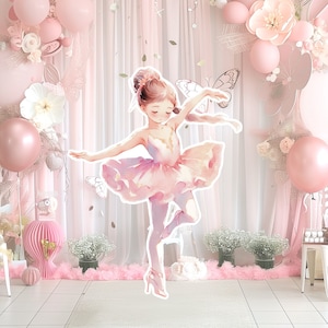 Ballerina groot decor Knipsel, ballerina Verjaardag standee, grillige Bloemenprinses, magisch Betoverd meisjesfeest, afdrukbaar decoratiefeest