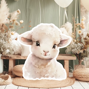 SCHAPEN baby groot decor Knipsel partij rekwisieten, schattige LAM Verjaardag standee, WOODLAND schattige achtergrond, afdrukbare grote rekwisieten voor Feestdecoratie