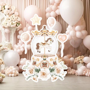 Prinses groot decor knipsel, babymeisje verjaardag standee, grillige bloemenprinses, magisch betoverd feest, beige neutraal afdrukbaar decor