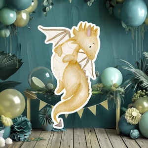 Drache Dekor Ausschnitt, Baby-Kind-Geburtstagsaufsteller, wunderlicher Drache, niedliche Märchen-Partydekoration, druckbarer Drache-Hintergrund für Kind