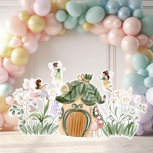 Fairy groot decor Knipsel, Fairy Verjaardag standee, grillige Floral Fairy Princess, magische Enchanted Fairy tuin, afdrukbaar decoratiefeest