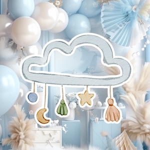 Boho baby groot decor knipsel partij rekwisieten, schattige wolk verjaardag standee, boho schattige achtergrond, afdrukbare grote rekwisieten voor feest, schattige decoratie