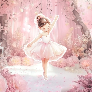 Ballerina grande arredamento ritaglio, ballerina compleanno standee, stravagante principessa floreale, magica festa per ragazze incantate, festa di decorazione stampabile