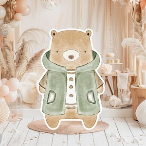 Boho baby groot decor Knipsel feestrekwisieten, schattige beer verjaardag staand, boho schattige achtergrond, afdrukbare grote rekwisieten voor feest, leuke decoratie