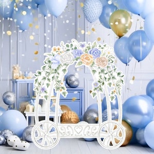 Prinses groot decor Knipsel, babymeisje Verjaardag standee, grillige Bloemenprinses, magisch Betoverd koets, afdrukbaar decoratiefeest