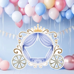 Prinses groot decor Knipsel, babymeisje Verjaardag standee, grillige Bloemenprinses, magisch Betoverd koets, afdrukbaar decoratiefeest