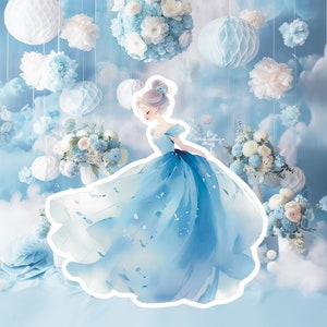 Prinses groot decor knipsel, babymeisje verjaardag standee, grillige bloemenprinses, magische betoverde prinses, afdrukbaar decor, feestrekwisieten