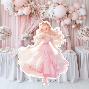 Prinses groot decor knipsel, babymeisje verjaardag standee, grillige bloemenprinses, magische betoverde prinses, afdrukbare decoratiefeest