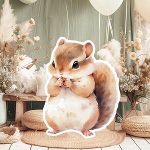 EEKHOORN baby groot decor Knipsel feestrekwisieten, schattige EEKhoorn verjaardagsstandee, BOS schattige achtergrond, afdrukbare grote rekwisieten voor feestdecor