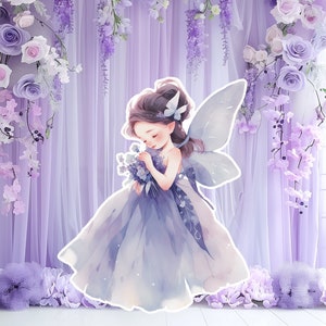 Décoration grande fée découpée, voyageur debout d'anniversaire de fée, princesse féerique florale fantaisiste, fête féerique enchantée magique, décoration imprimable pour filles