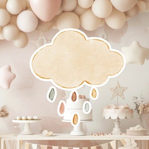 Boho baby groot decor knipsel partij rekwisieten, schattige wolk verjaardag standee, boho schattige achtergrond, afdrukbare grote rekwisieten voor feest, schattige decoratie