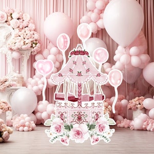 Prinses groot decor knipsel, babymeisje verjaardag standee, grillige bloemenprinses, magisch betoverd feest, roze afdrukbare decoratiefeest