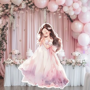 Prinses groot decor knipsel, babymeisje verjaardag standee, grillige bloemenprinses, magische betoverde prinses, afdrukbare decoratiefeest