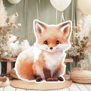 Accessoires de fête découpés pour bébé FOX, mignon voyageur debout d'anniversaire FOX, adorable toile de fond WOODLAND, grands accessoires imprimables pour la décoration de fête